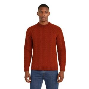 Hand Knit OOAK Rust Wool Cable Sweater Fisherman Style Raglan Crewneck small